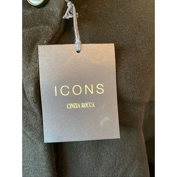 Cinzia Rocca Black Wool Cashmere Long Coat US 14 Made in Italy - Picture 7 of 13